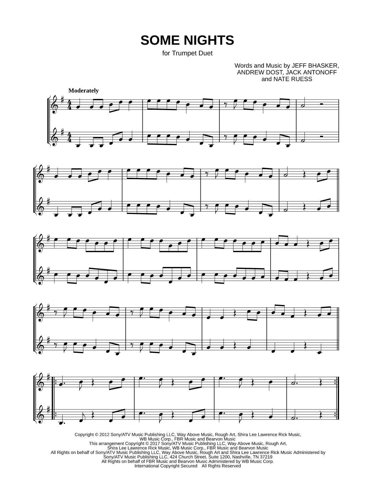 Some Nights - Trumpet Duet Sheet Music — Instrumental Duet