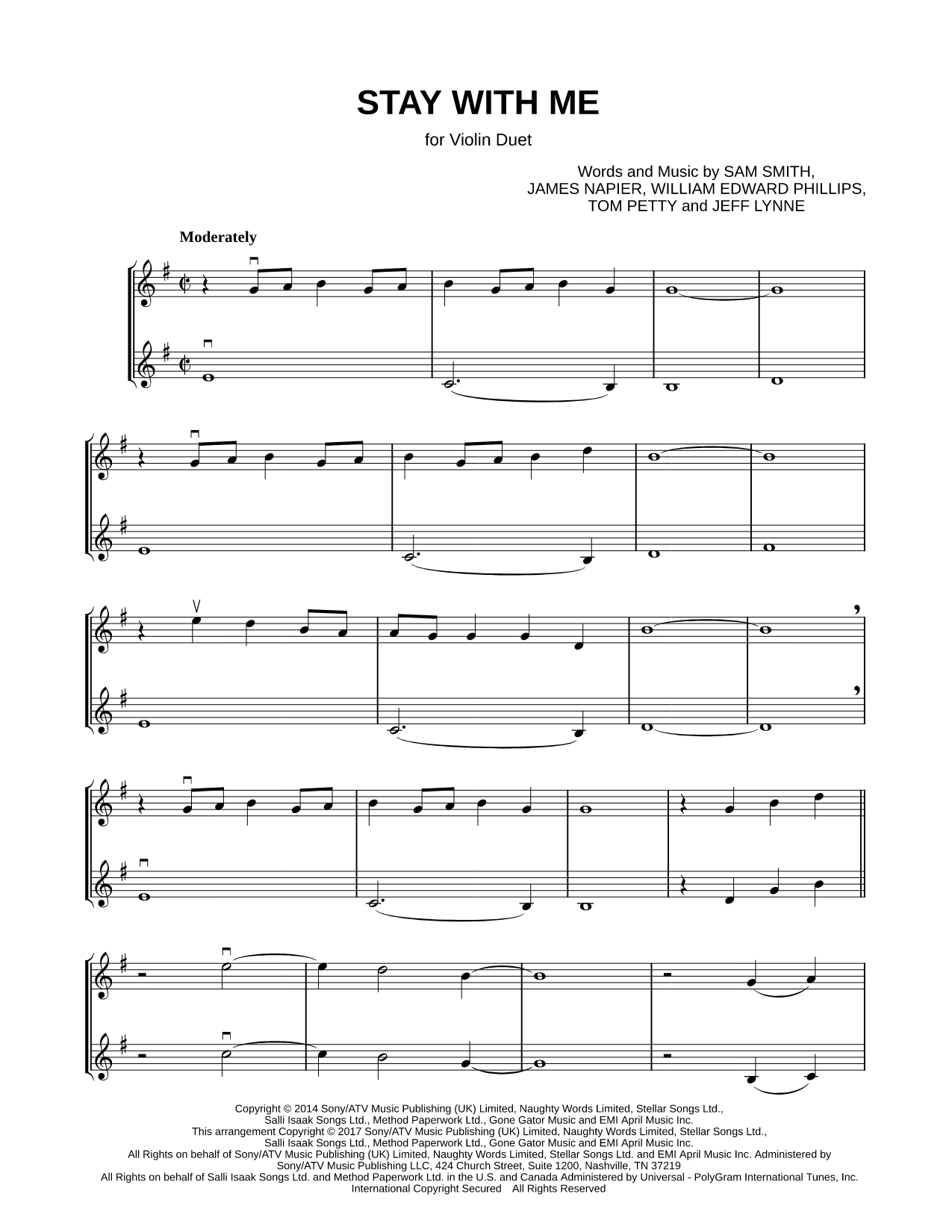 Stay with Me - Violin Duet