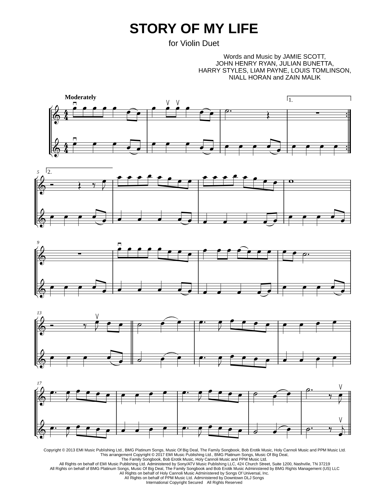 Story of My Life - Violin Duet