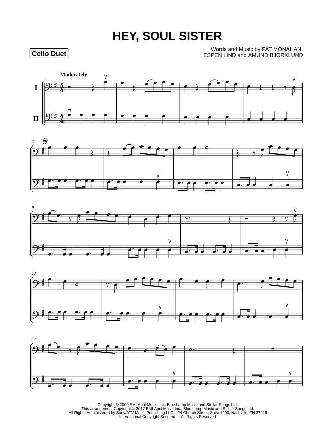 Hey, Soul Sister - Cello Duet