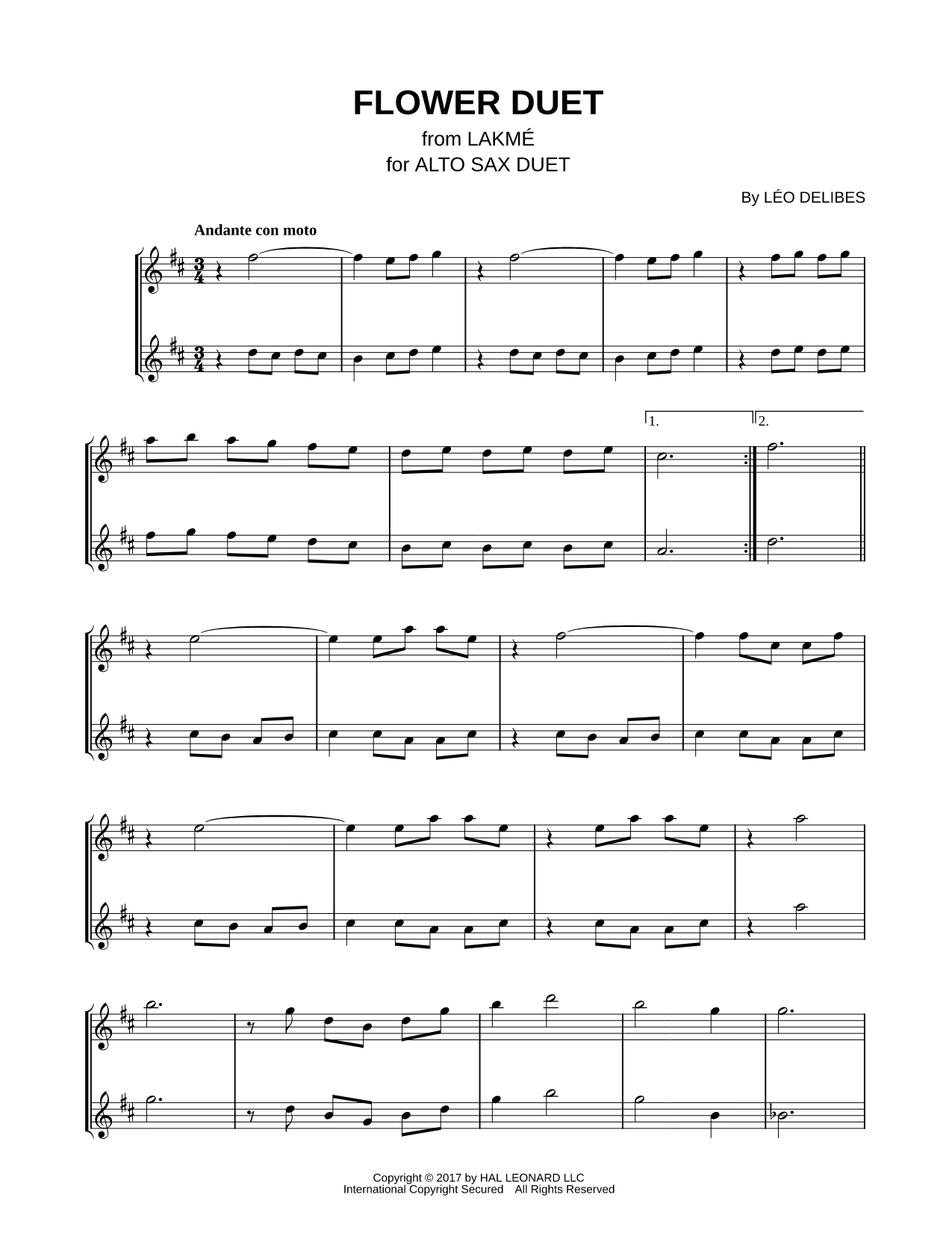 Flower Duet - Alto Saxophone Duet