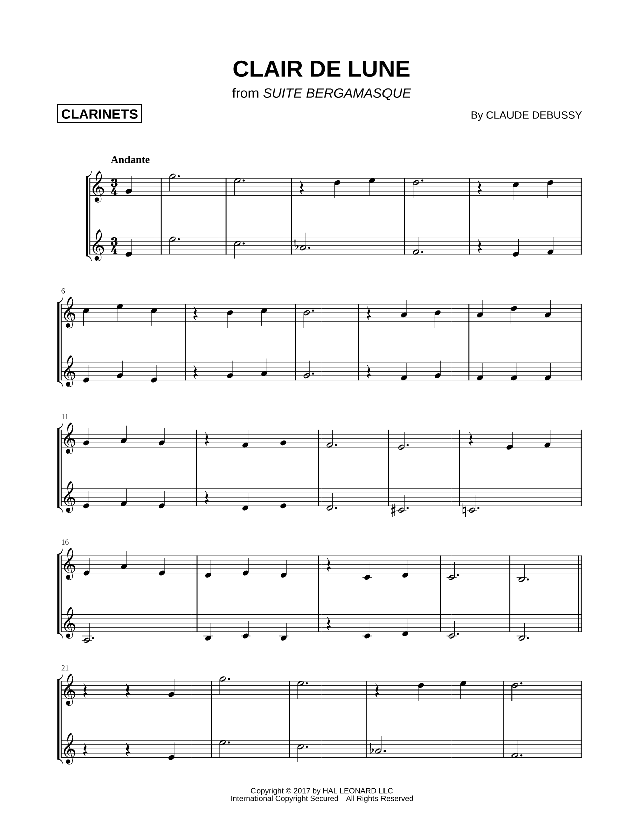 Clair de lune - Clarinet Duet