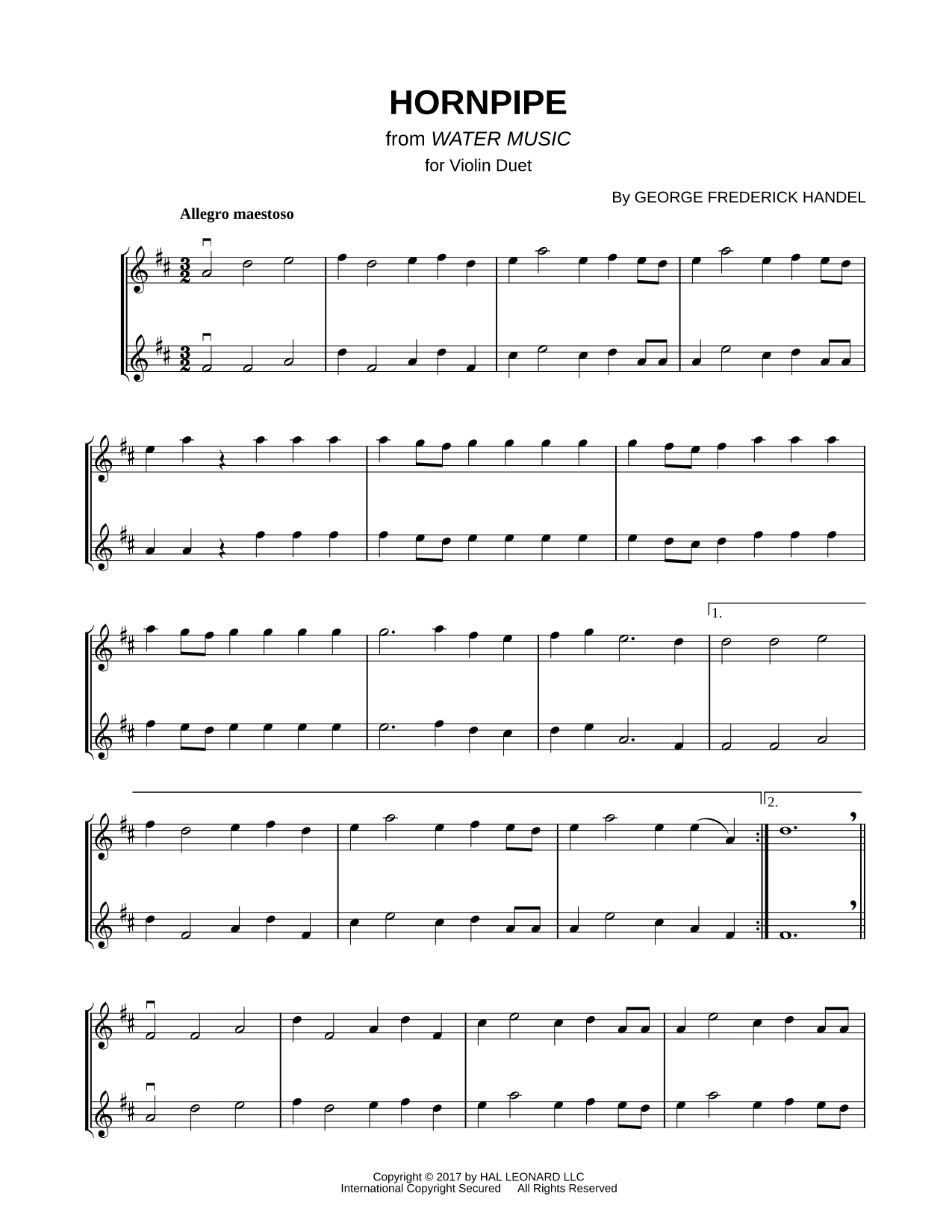 Alla Hornpipe from Water Music - Violin Duet