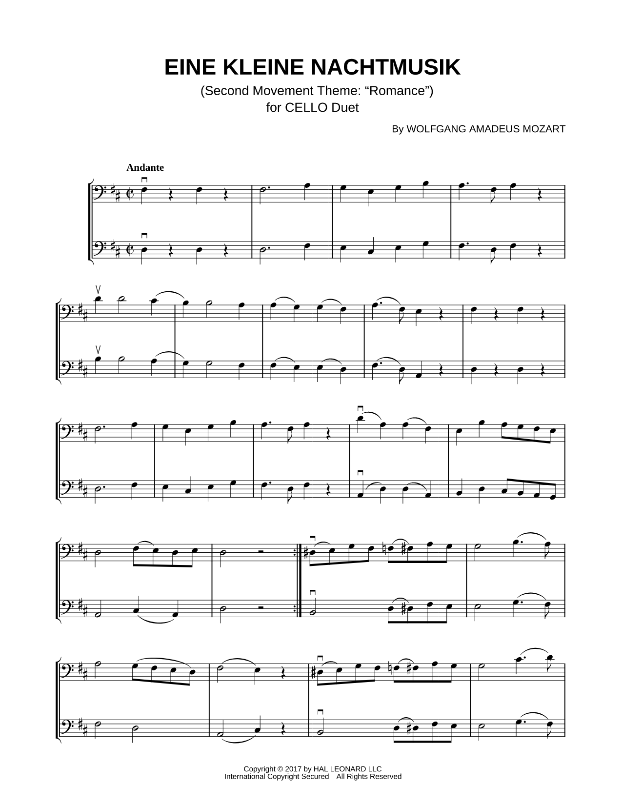 Eine Kleine Nachtmusik: II. Romanza - Cello Duet