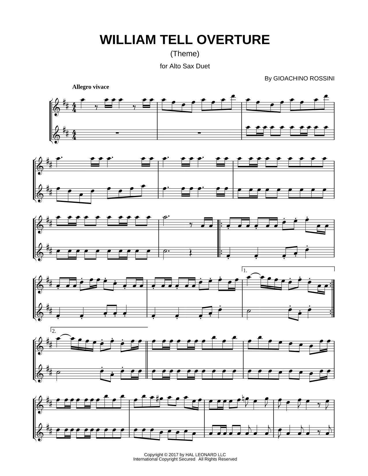 William Tell Overture [Main Theme]  - Alto Saxophone Duet