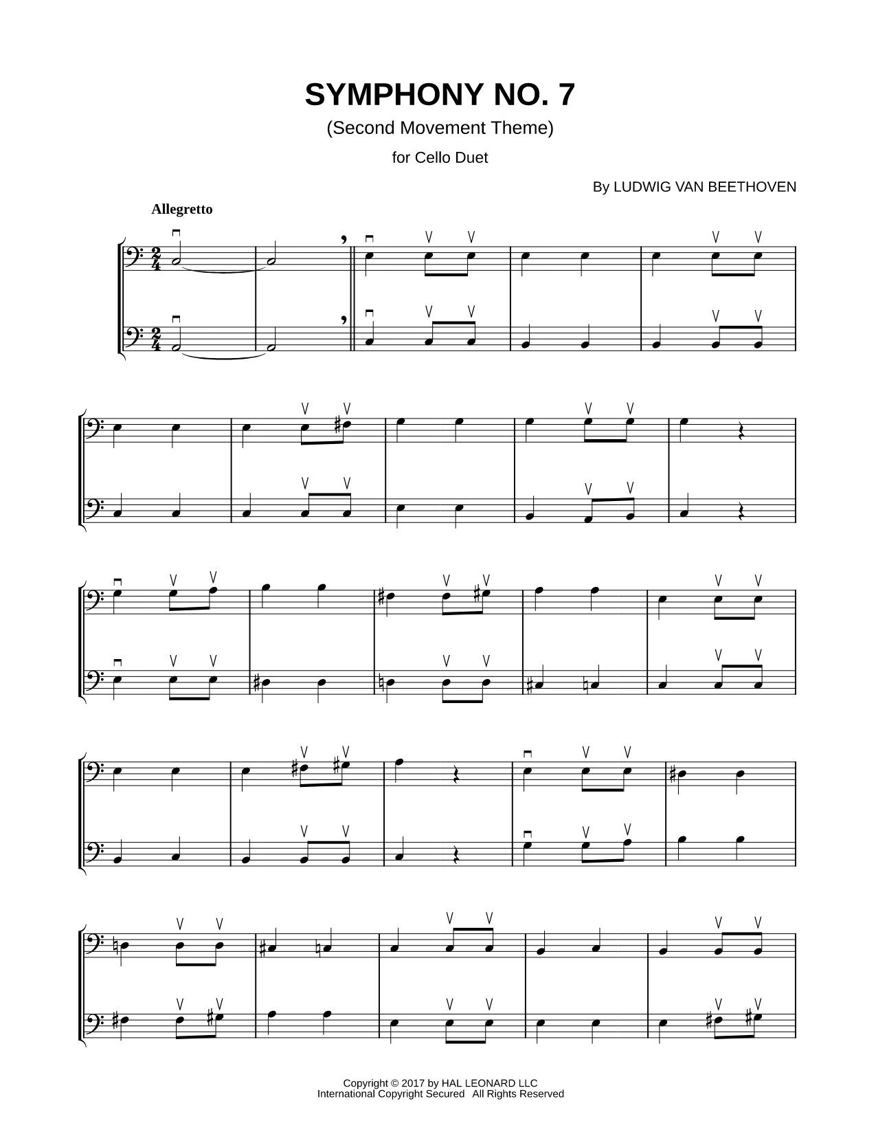 Symphony No. 7 (Second Movement Theme) - Cello Duet