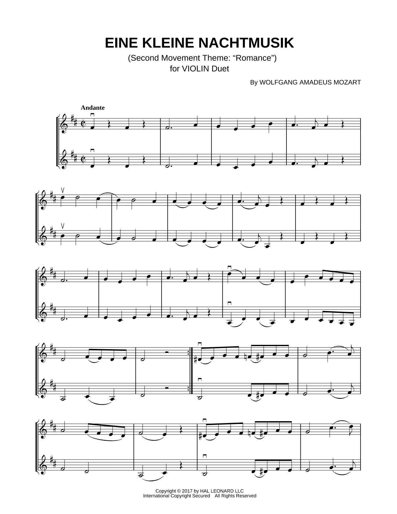 Eine Kleine Nachtmusik: II. Romanza - Violin Duet
