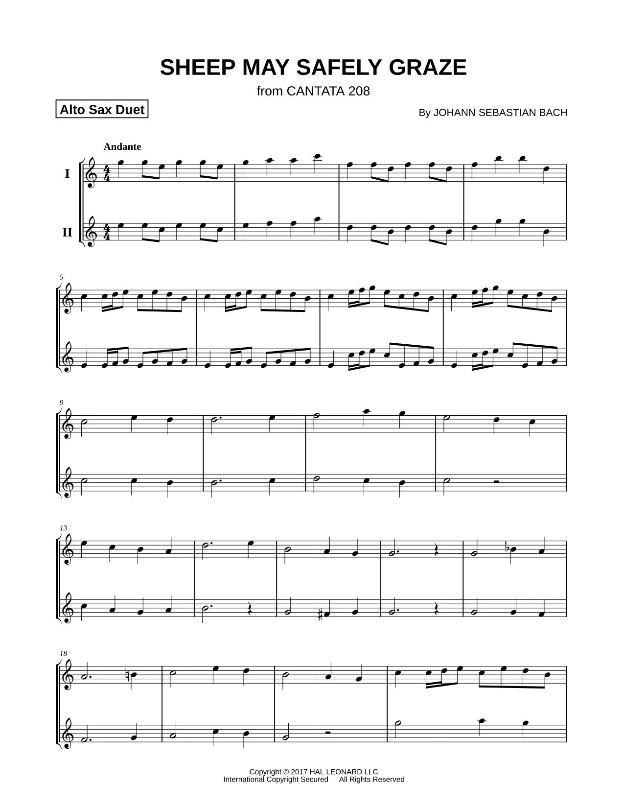 Sheep May Safely Graze - Alto Saxophone Duet