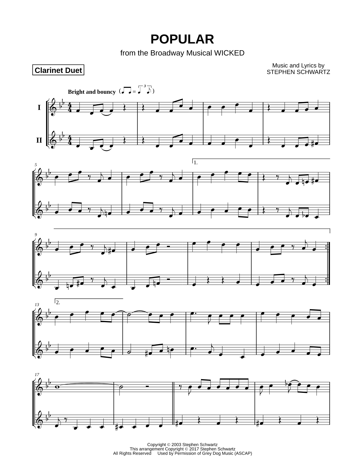 Popular - Clarinet Duet