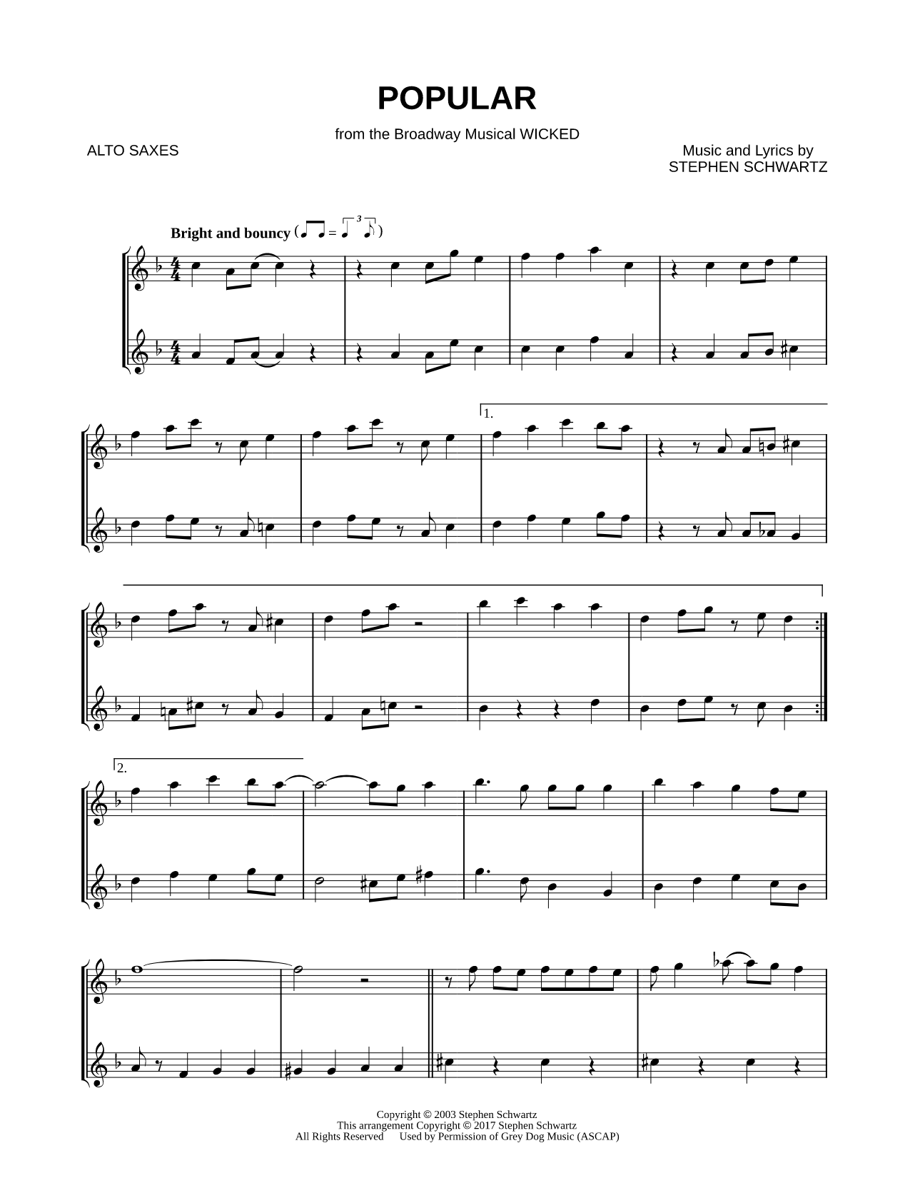 Popular - Alto Saxophone Duet