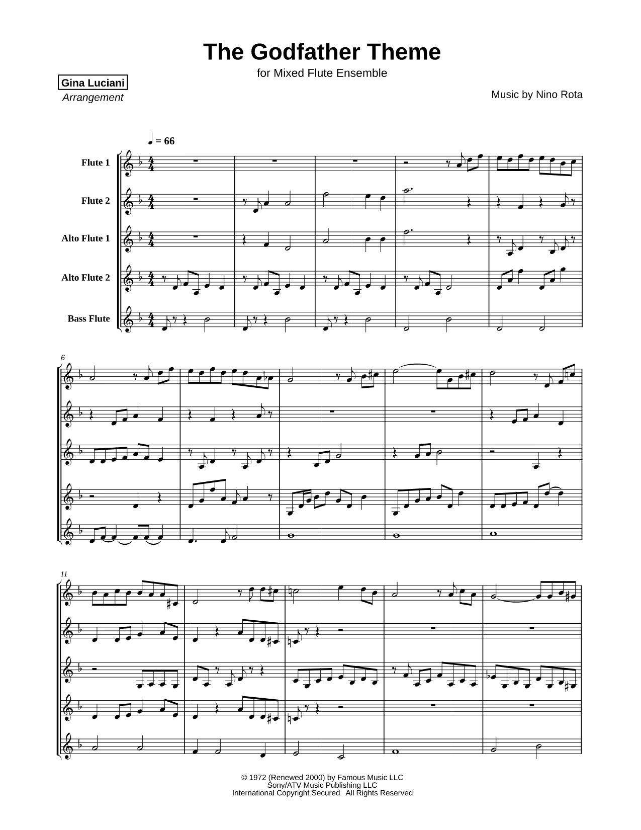 The Godfather Theme - Mixed Flute Ensemble
