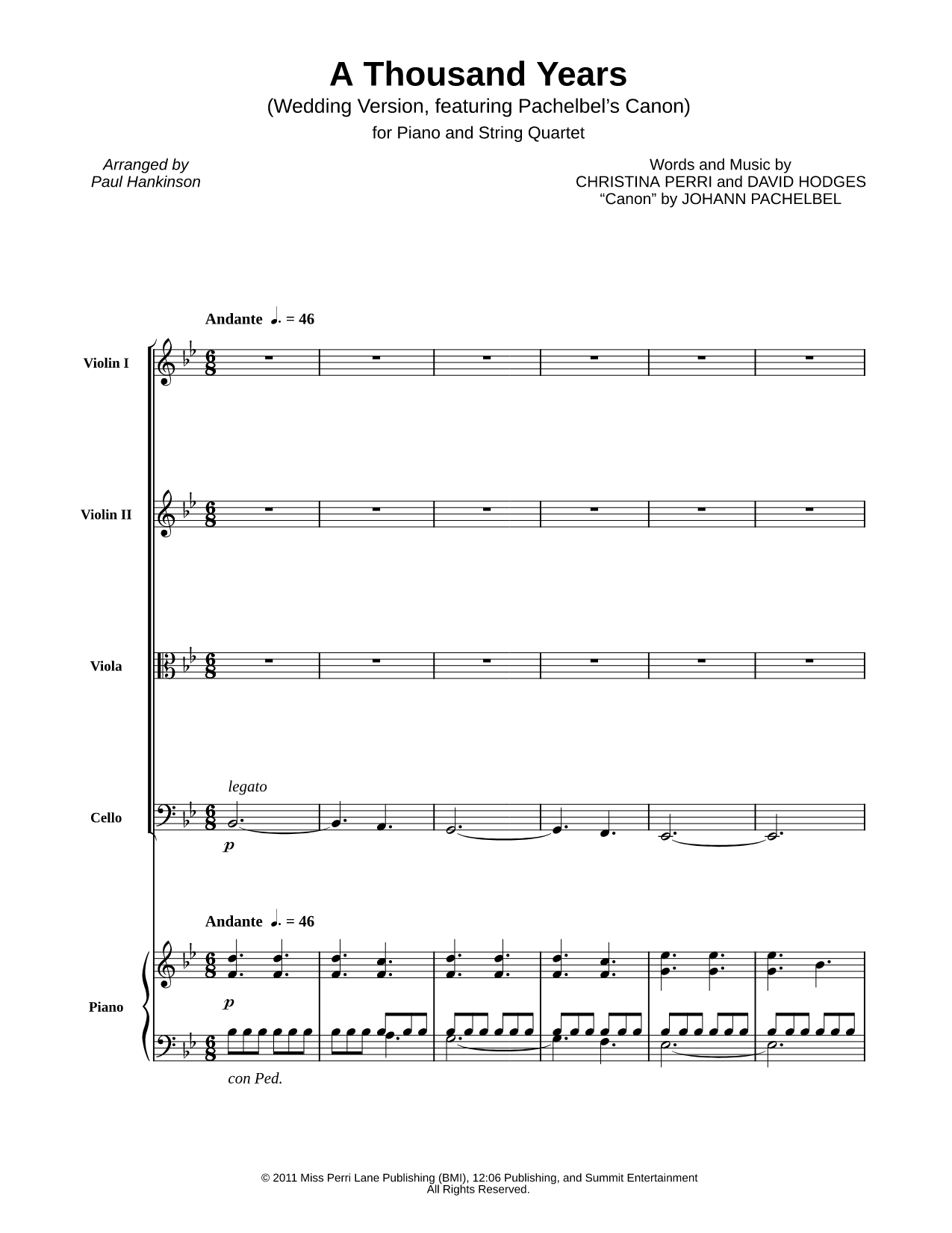 A Thousand Years (Wedding Version, feat. Pachelbel's Canon) - String Quartet & Piano