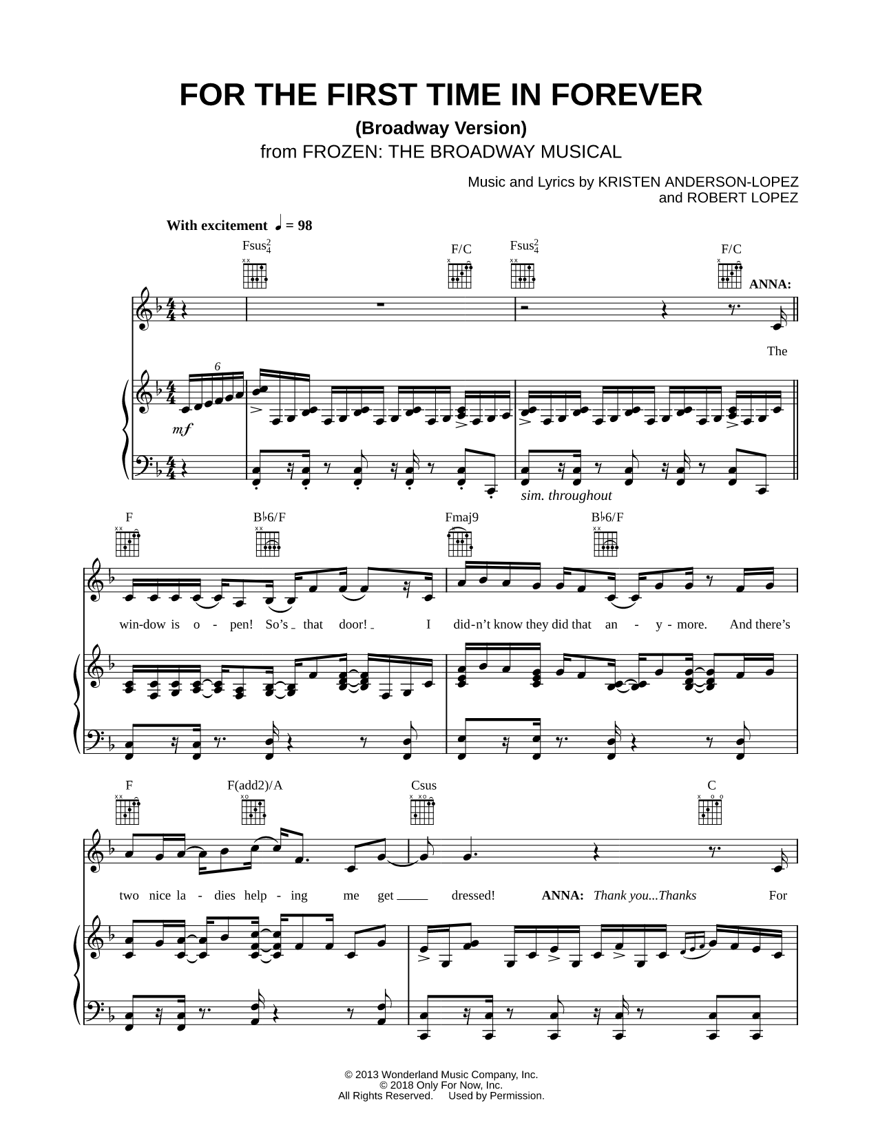 For the First Time in Forever (Broadway Version)