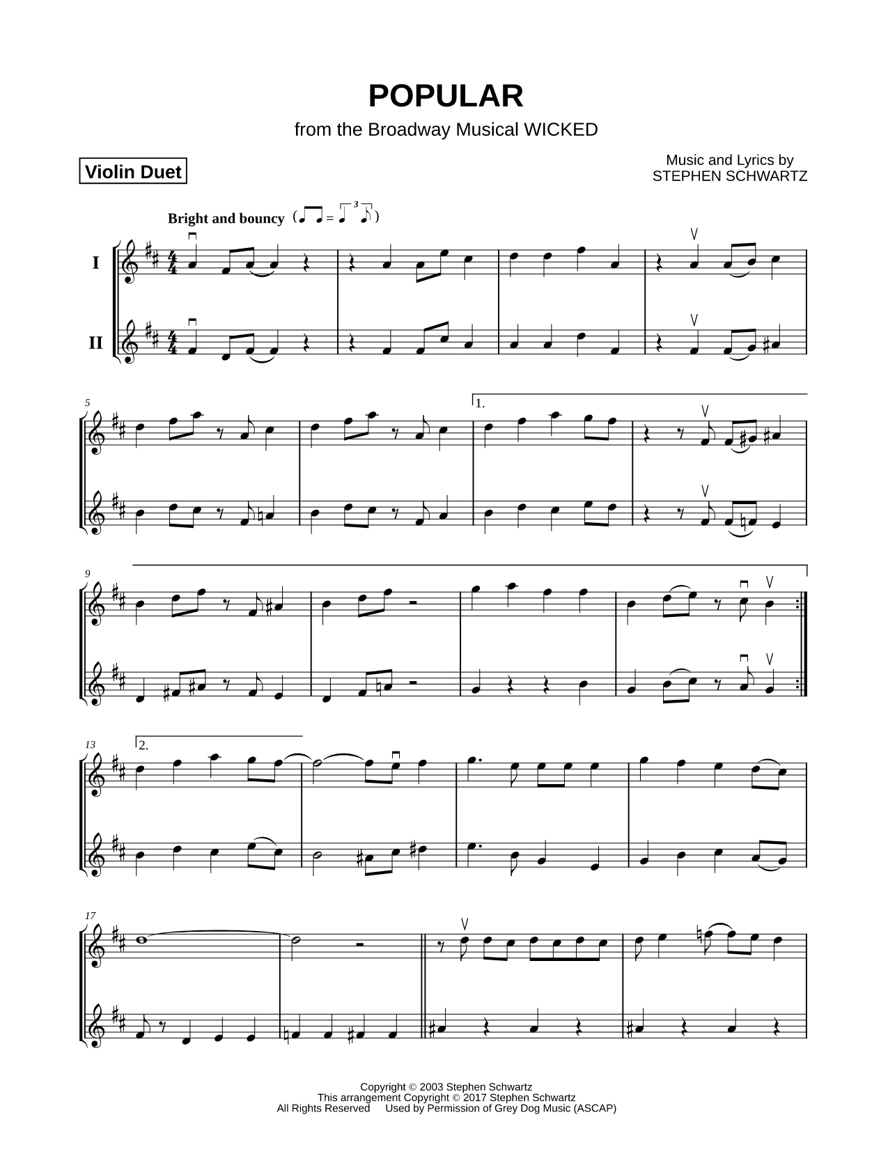 Popular - Violin Duet