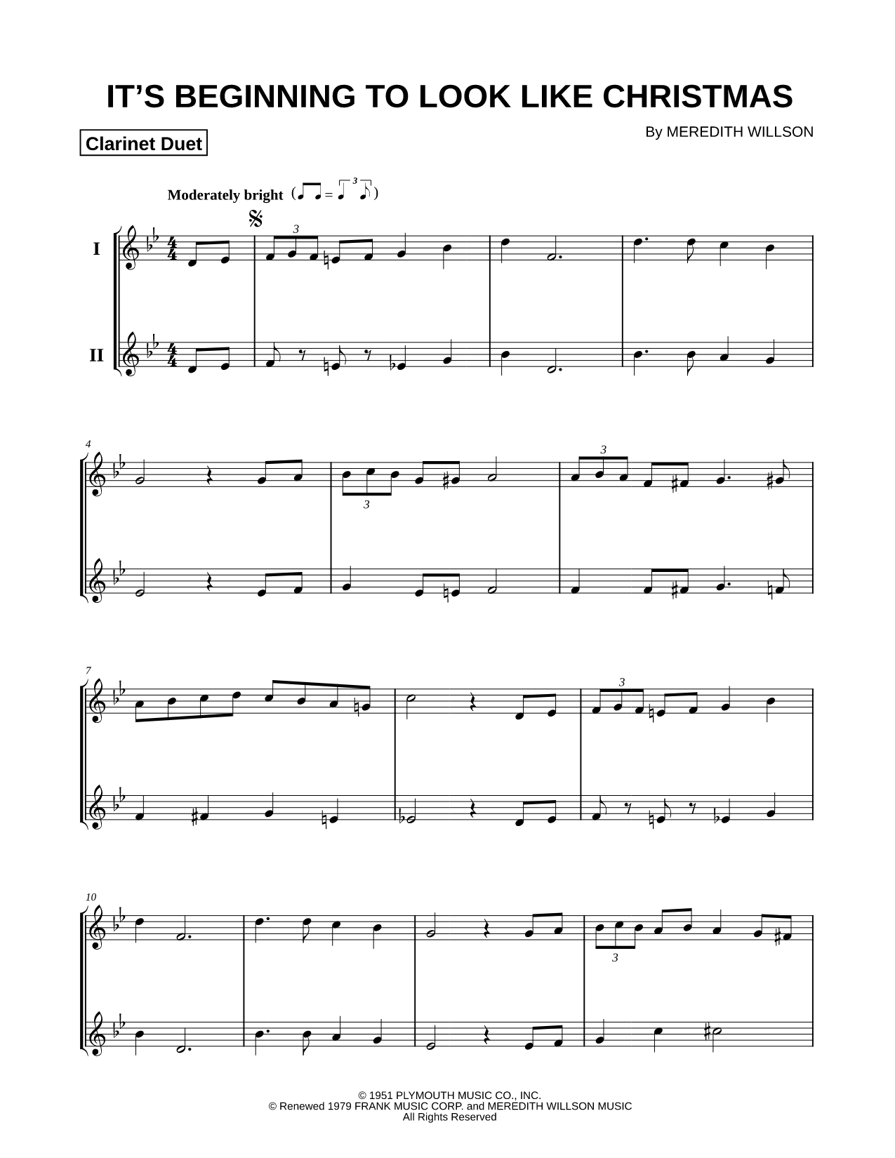 It's Beginning to Look a Lot Like Christmas - Clarinet Duet