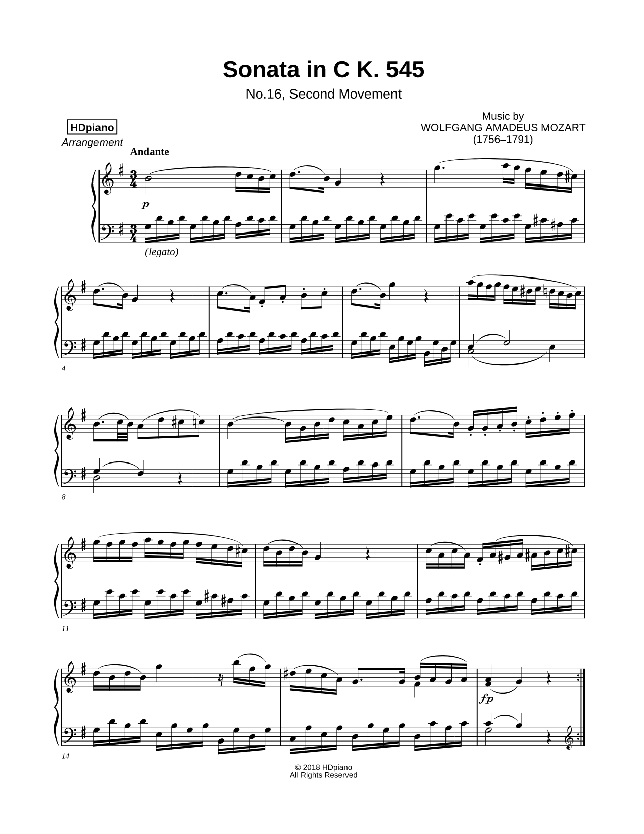 Piano Sonata in C Major, K. 545: II. Andante
