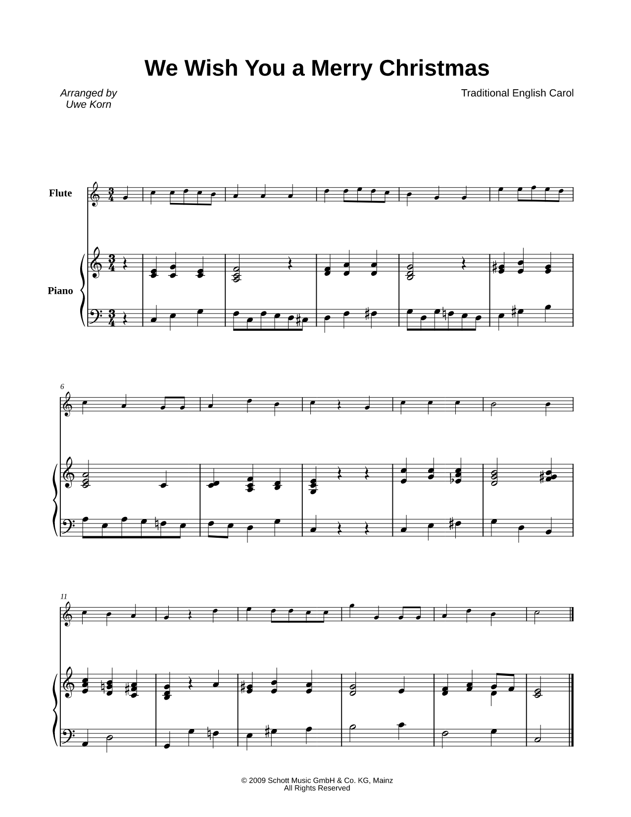 We Wish You a Merry Christmas - Flute & Piano