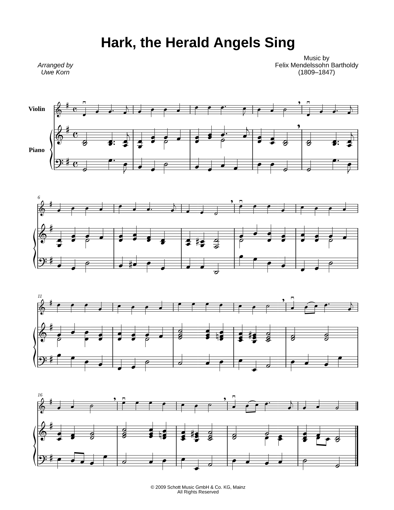 Hark! the Herald Angels Sing - Violin & Piano
