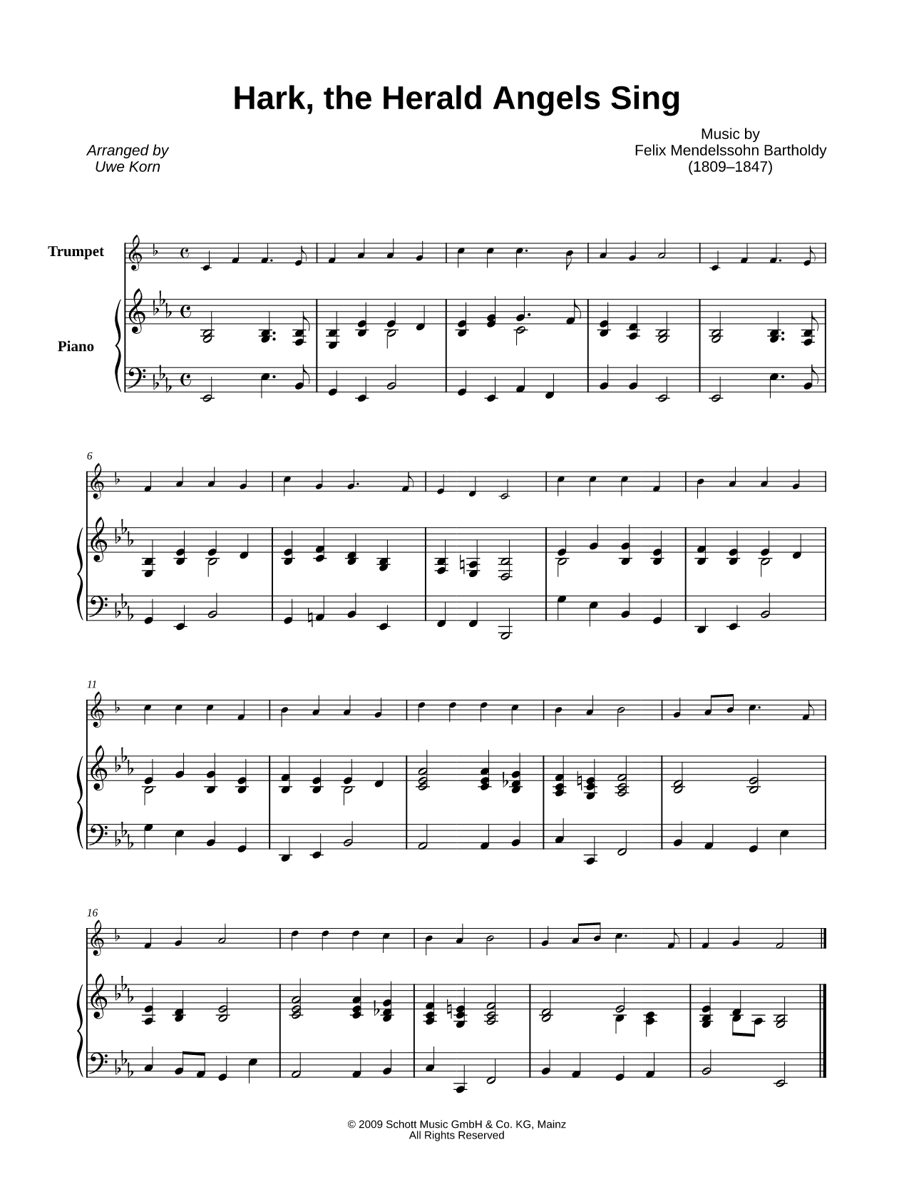 Hark! the Herald Angels Sing - Trumpet & Piano