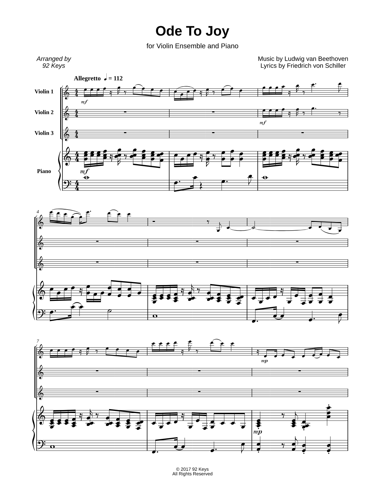 Ode to Joy - Violin Ensemble & Piano