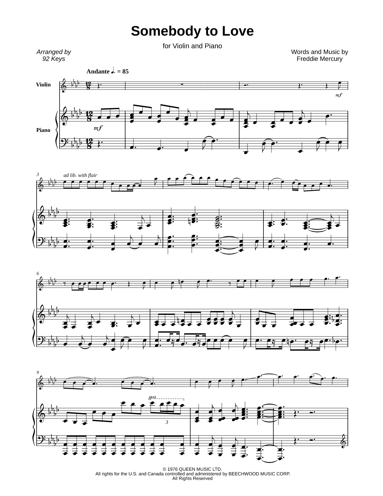 Somebody to Love - Violin & Piano