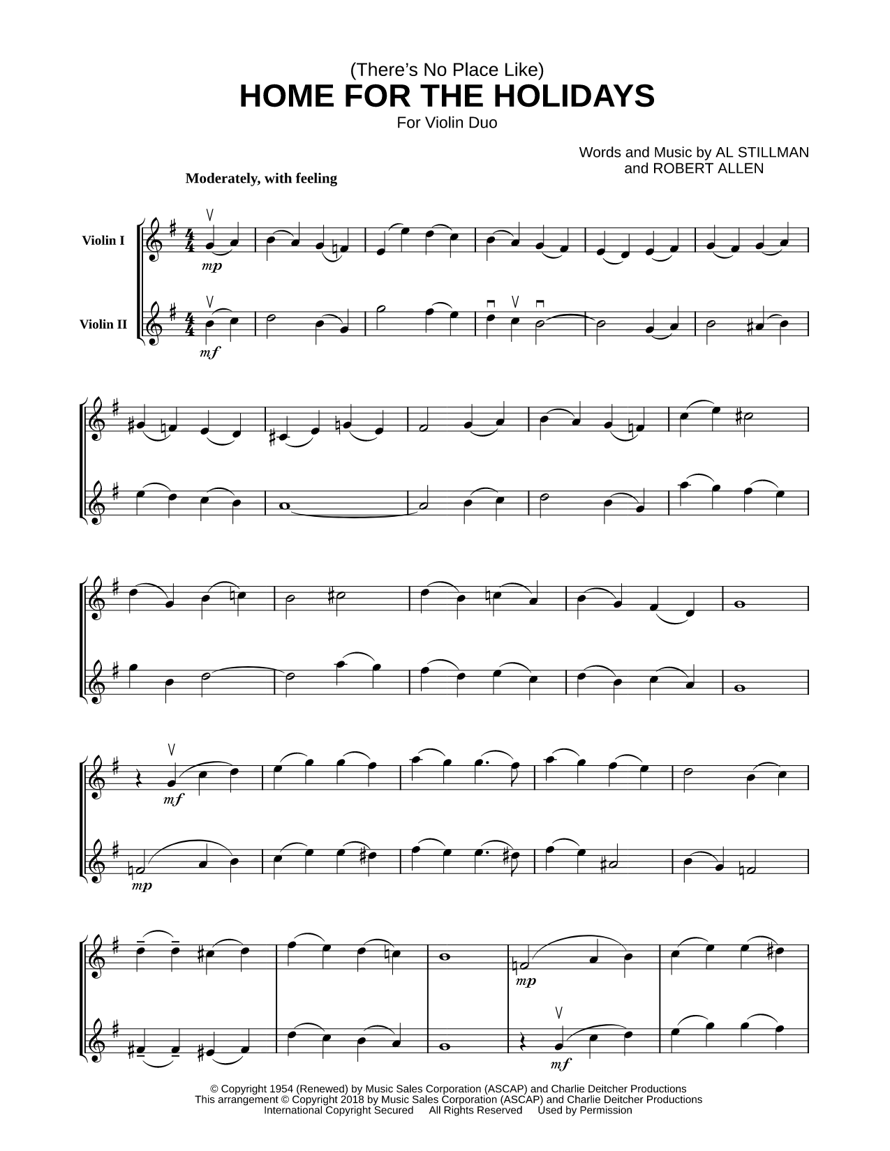 (There's No Place Like) Home for the Holidays - Violin Duet