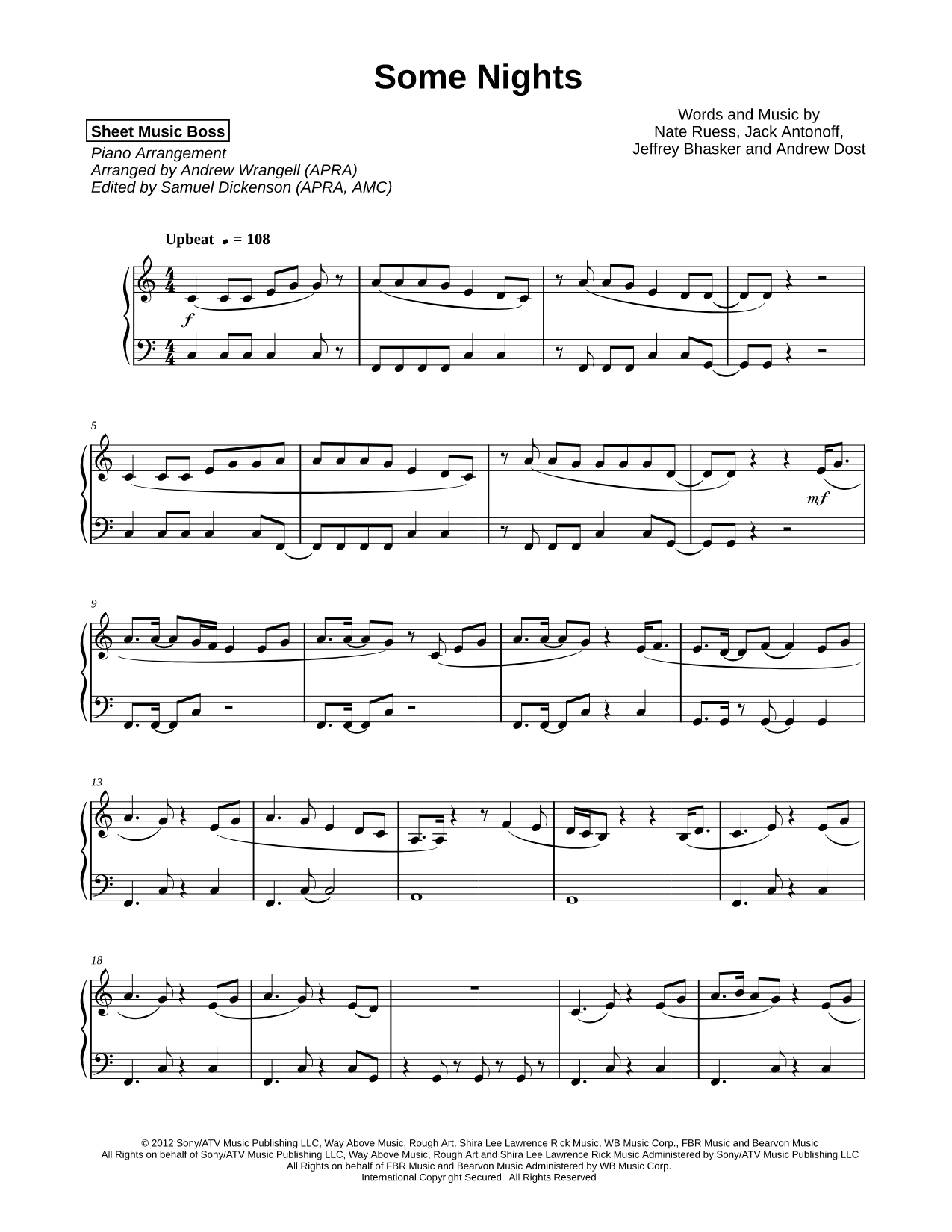 Some Nights Sheet Music — Piano Solo