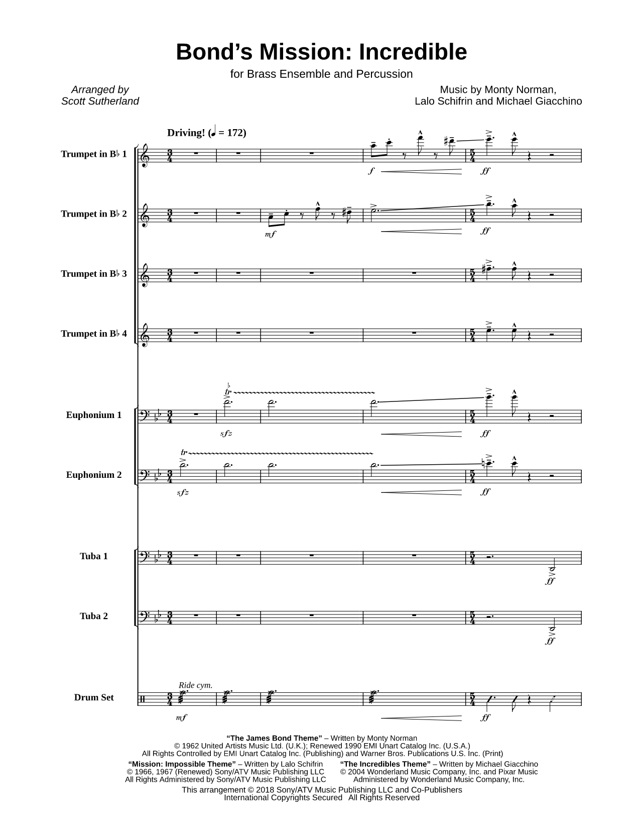Bond's Mission: Incredible - Brass Ensemble & Percussion