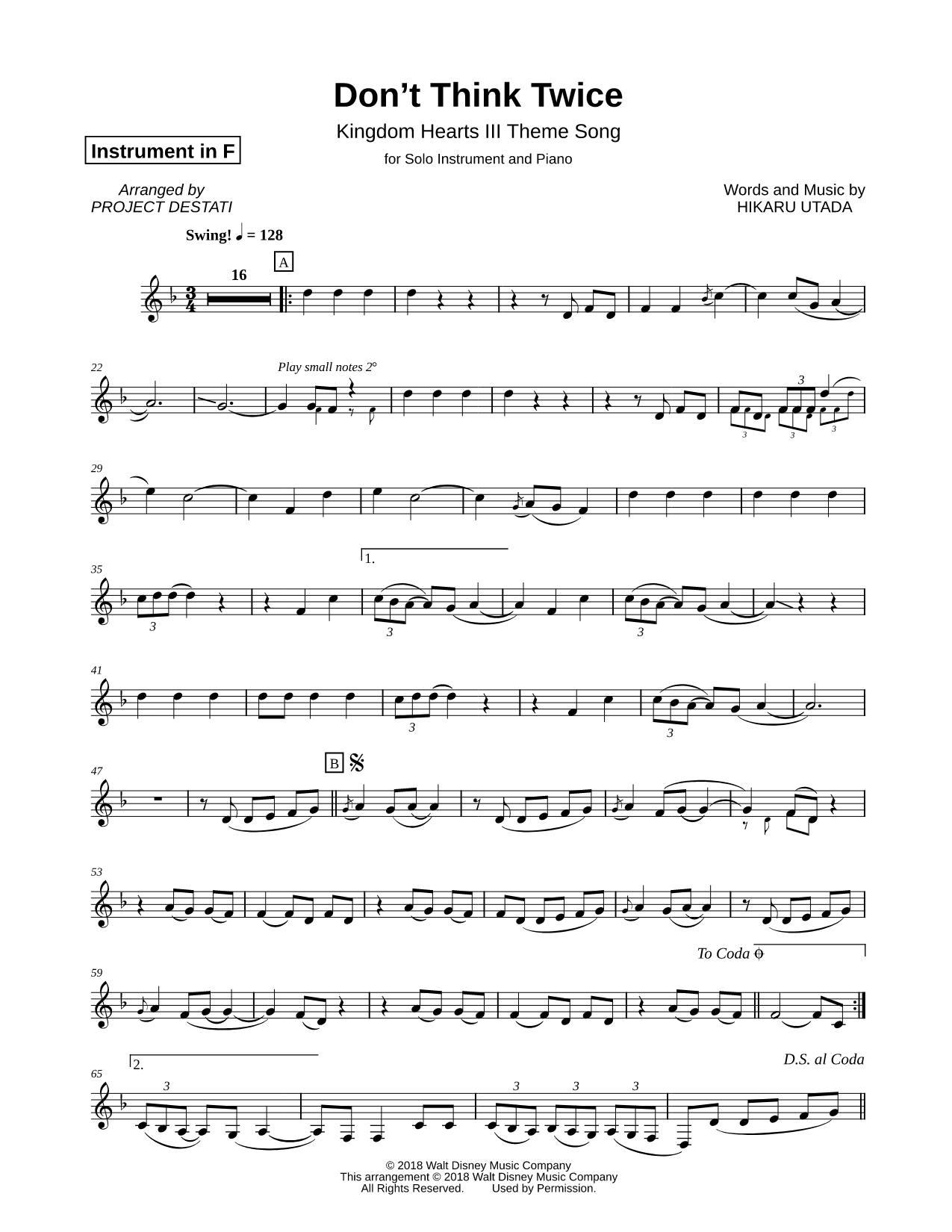 Don't Think Twice - F Instrument