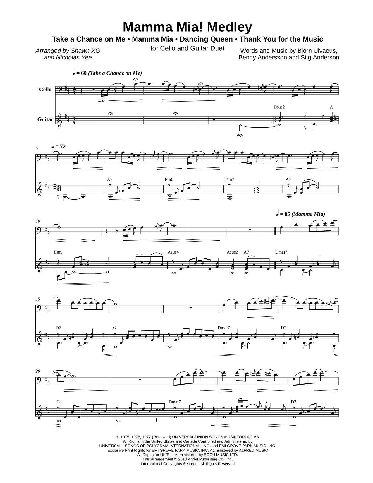 Mamma Mia! Medley - Cello & Guitar