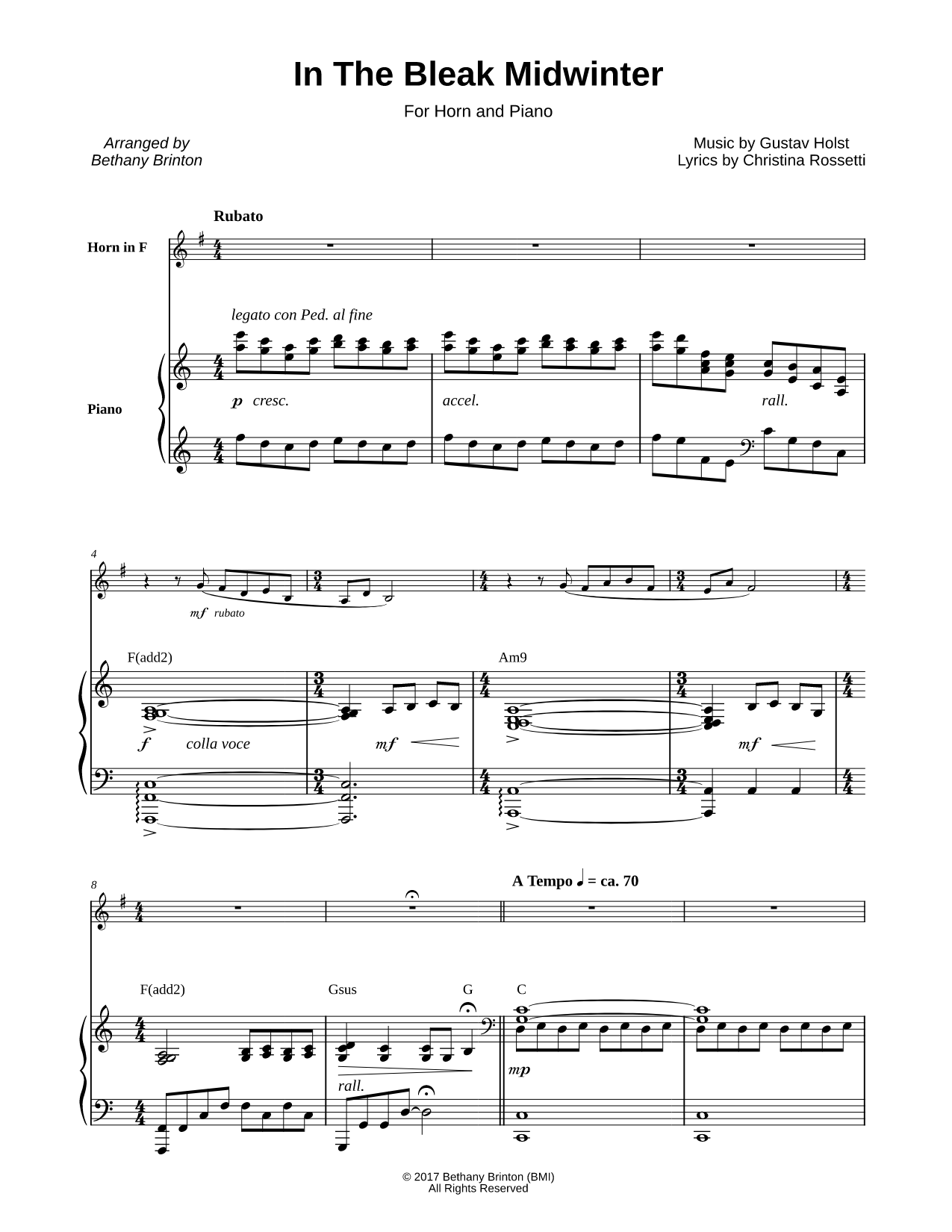 In the Bleak Midwinter - Horn & Piano