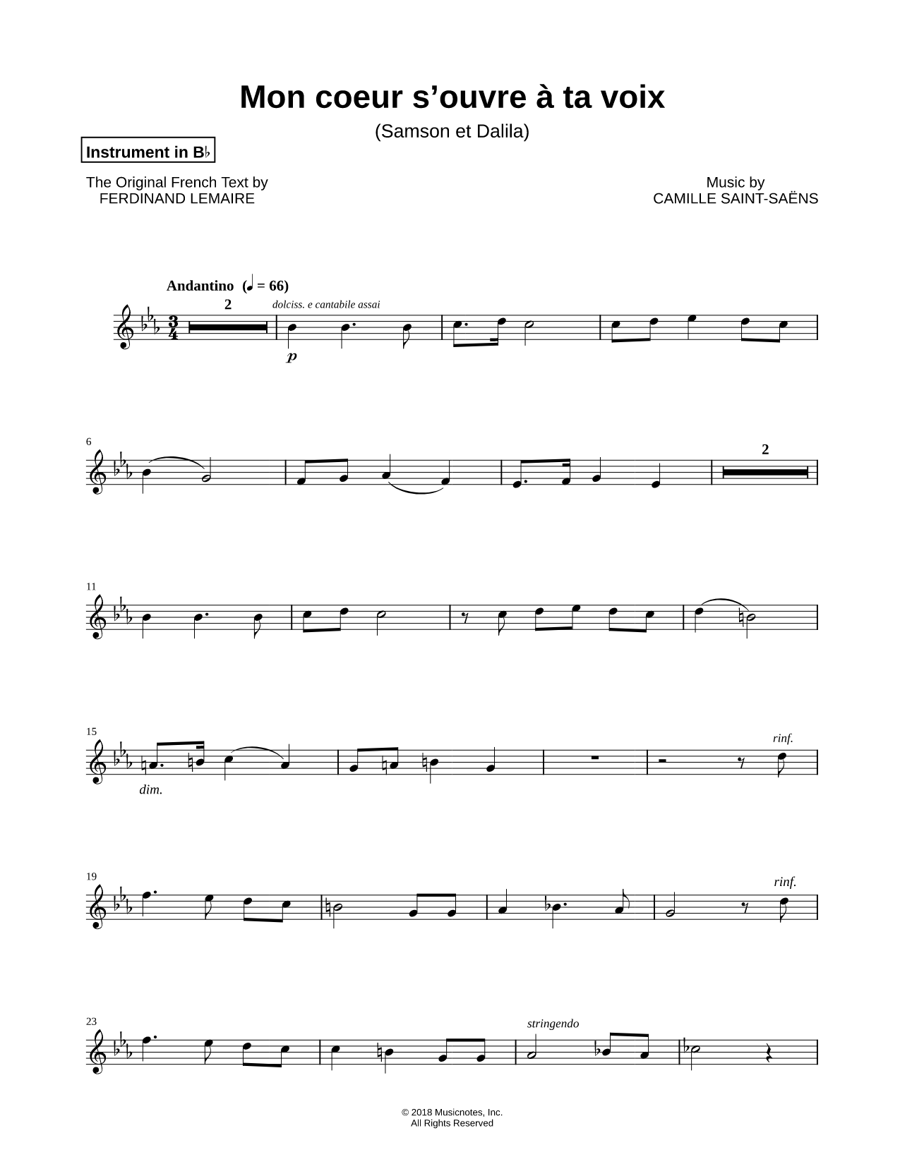 Mon coeur s'ouvre à ta voix - Bb Instrument