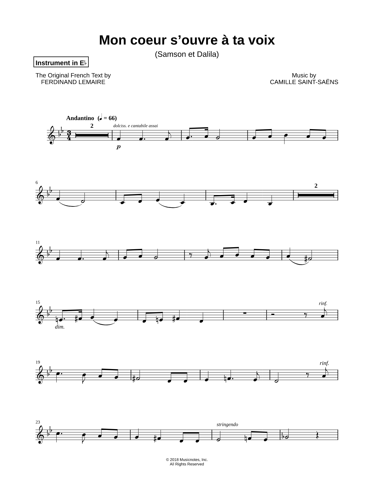 Mon coeur s'ouvre à ta voix - Eb Instrument