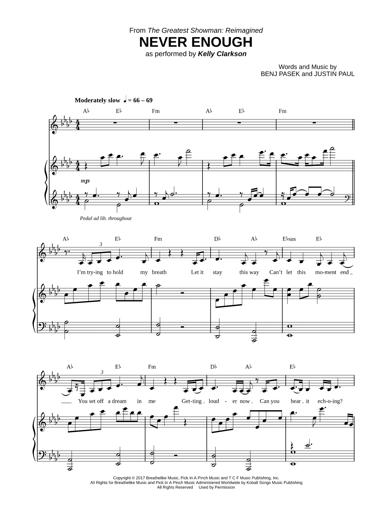 Never Enough Sheet Music — Piano/Vocal/Chords, Singer Pro