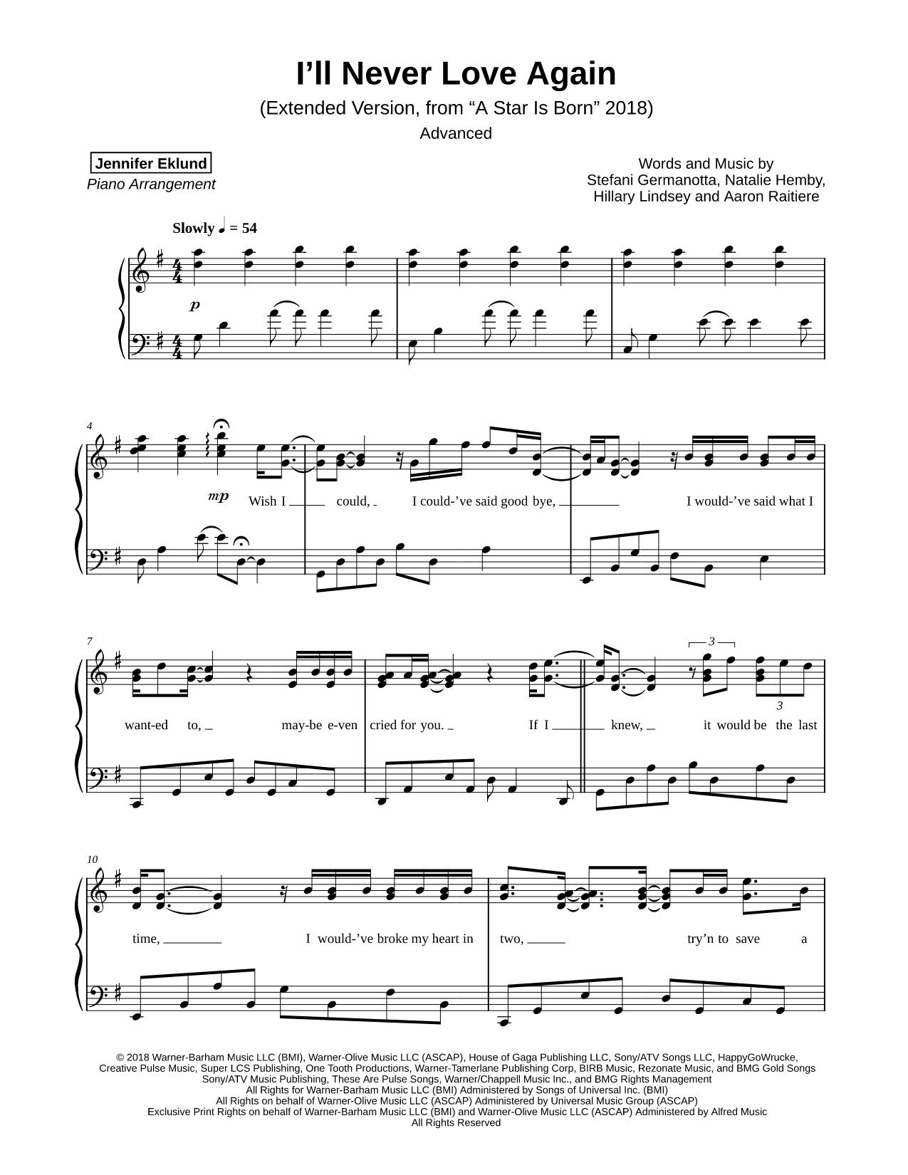 I'll Never Love Again (Extended Version) [advanced]