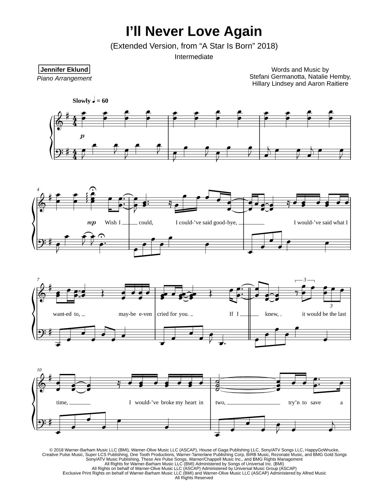 I'll Never Love Again (Extended Version) [intermediate]
