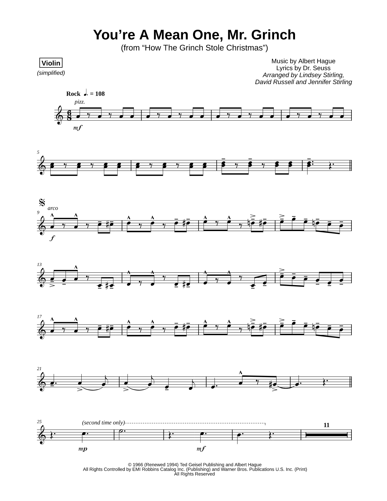 You're a Mean One, Mr. Grinch  - Violin & Voice [simplified]
