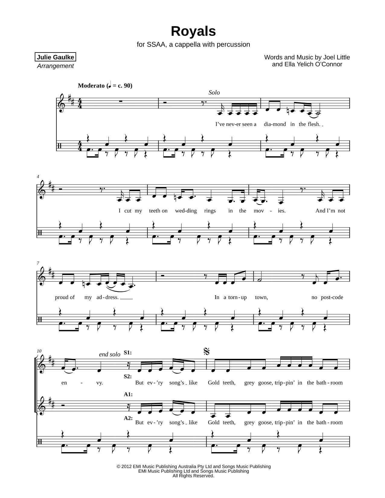 Royals Sheet Music — SSAA Choir A Cappella