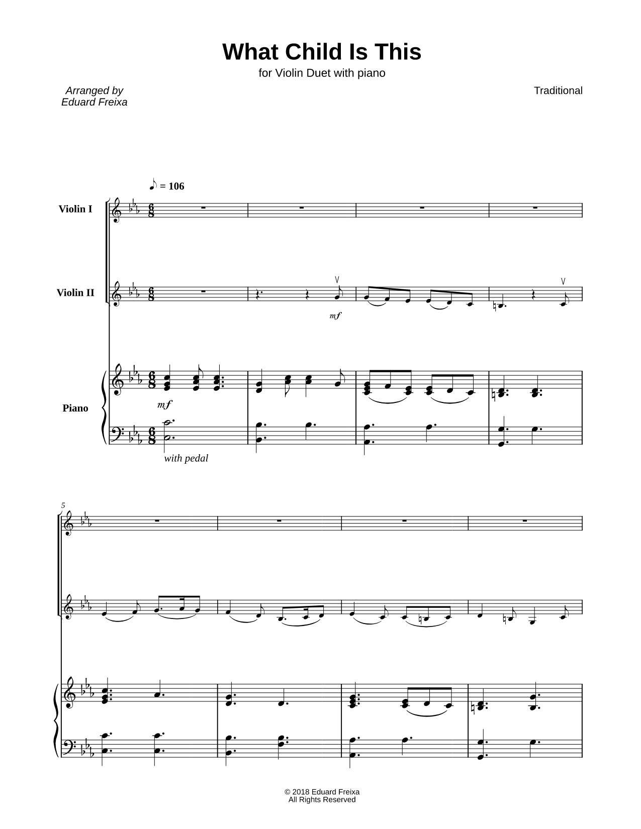 What Child Is This? - Violin Duet & Piano