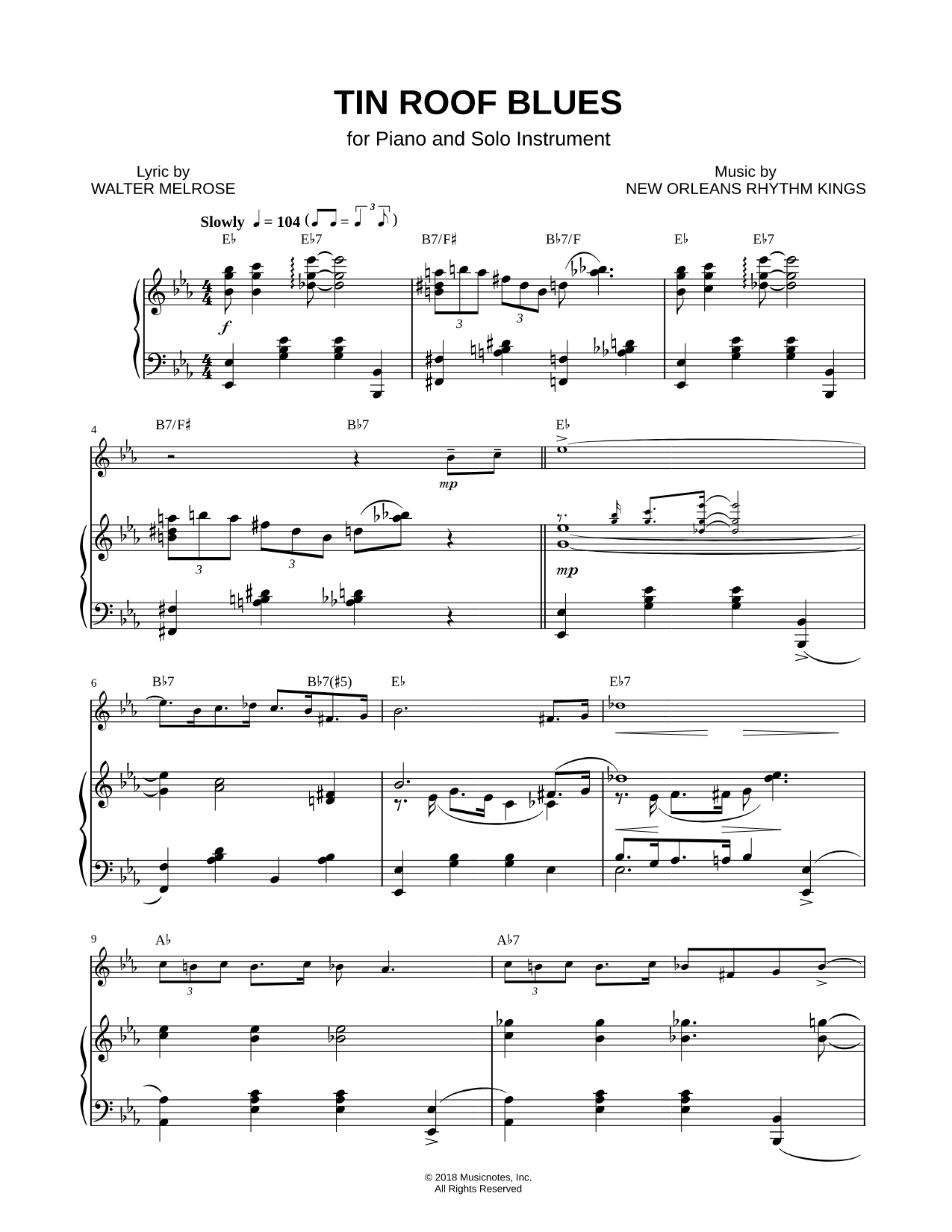Tin Roof Blues - Piano Accompaniment