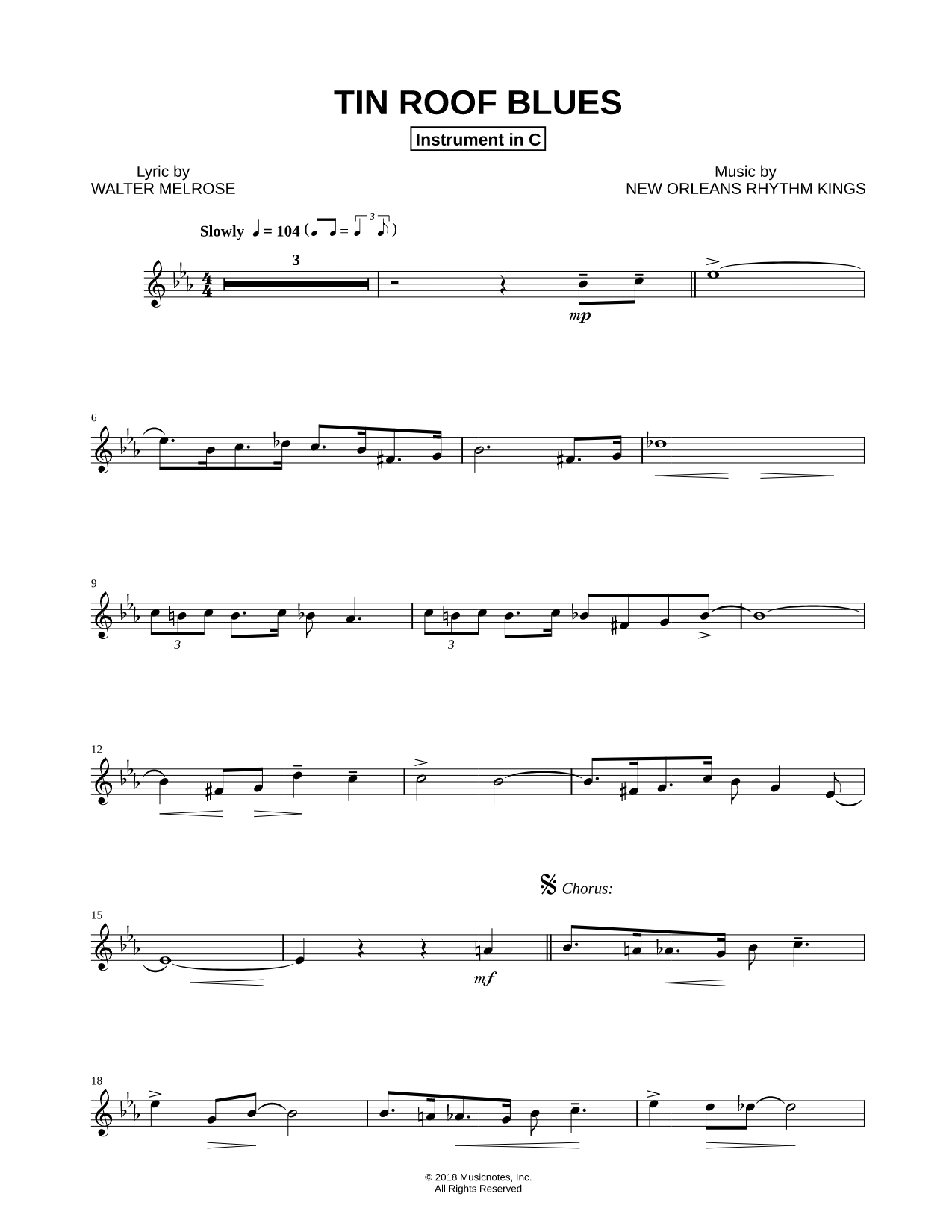 Tin Roof Blues - C Instrument