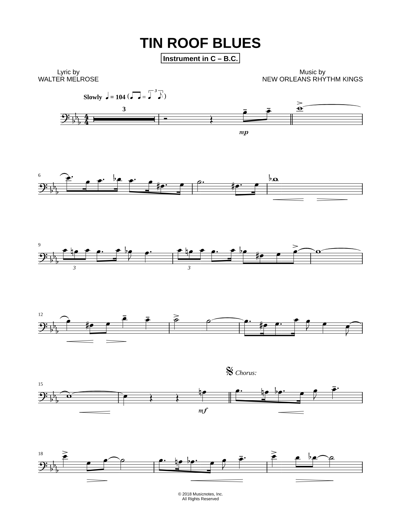 Tin Roof Blues - Bass Clef Instrument