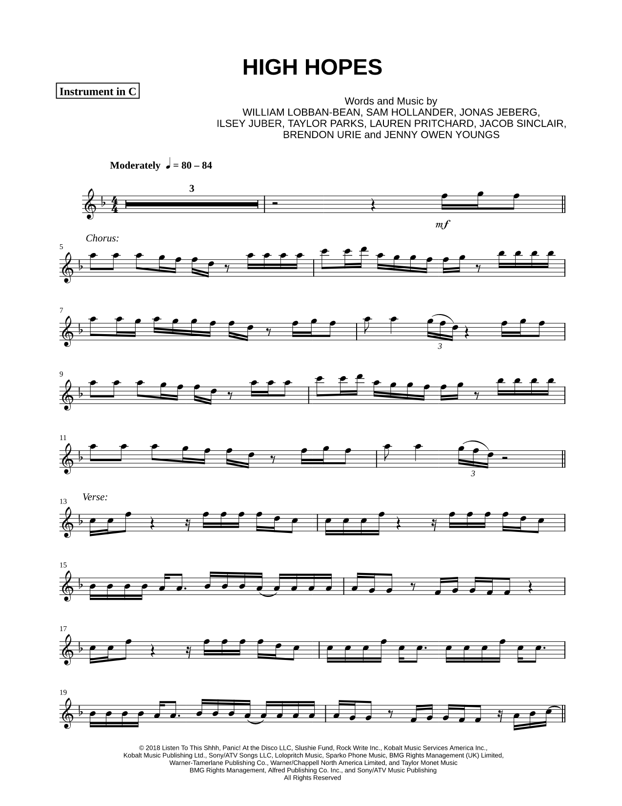 High Hopes - C Instrument