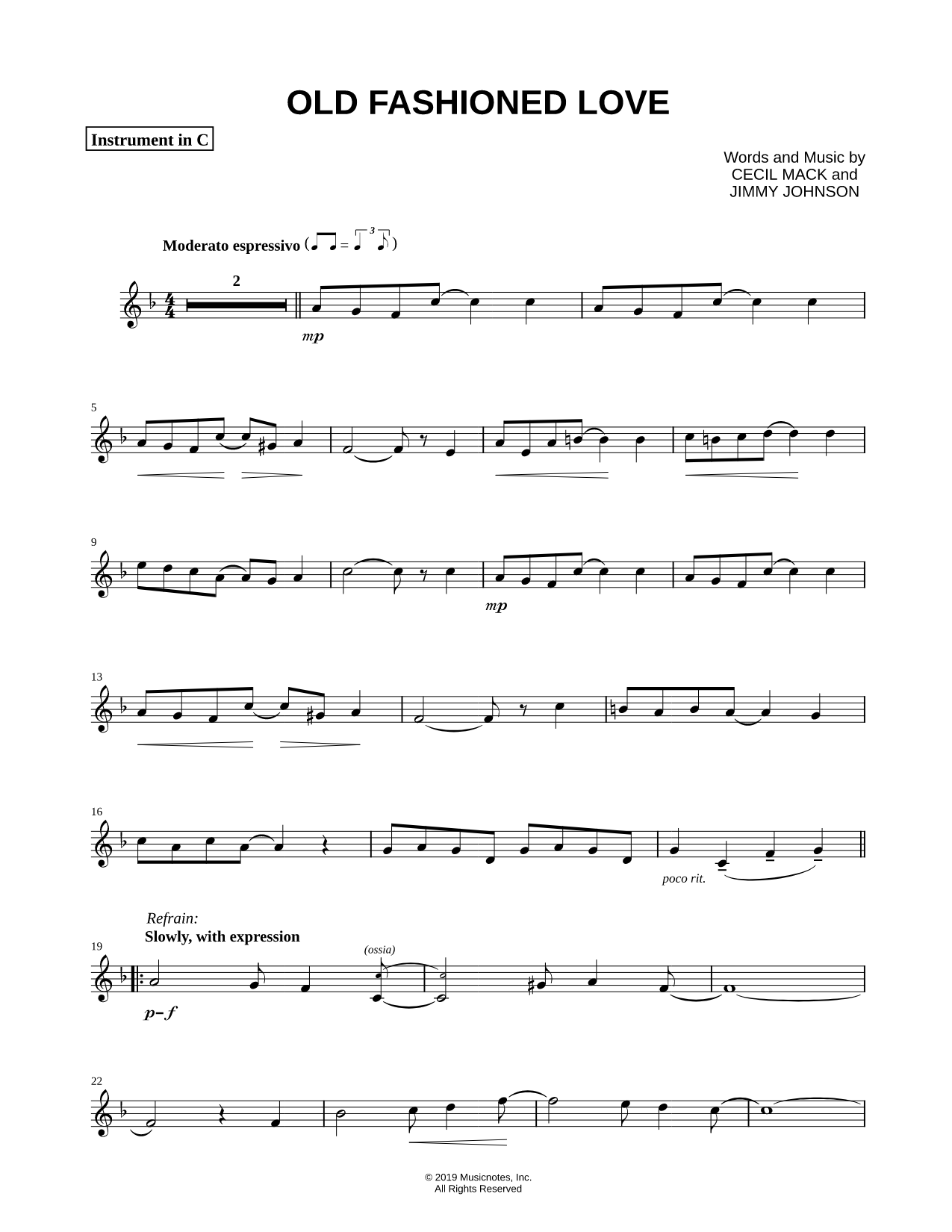 Old Fashioned Love - C Instrument