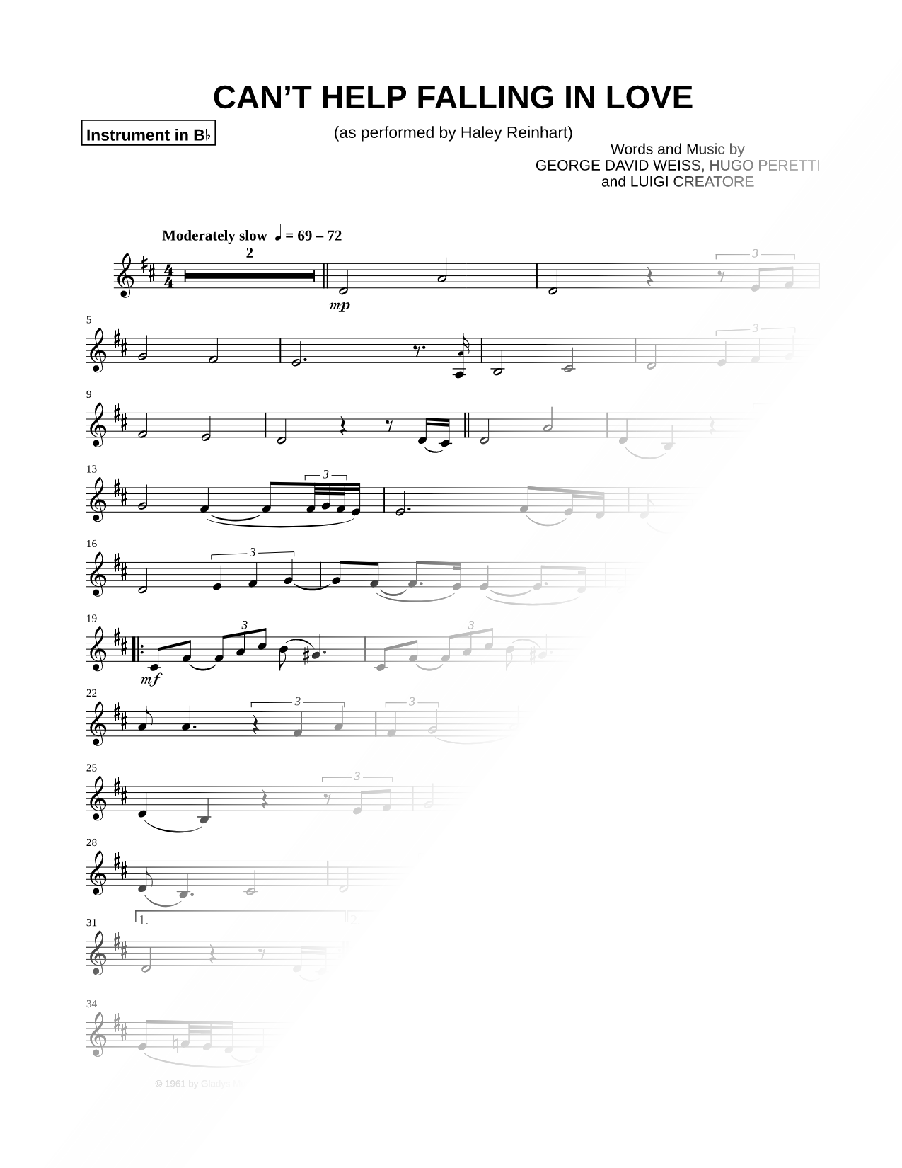 Can't Help Falling in Love - Bb Instrument