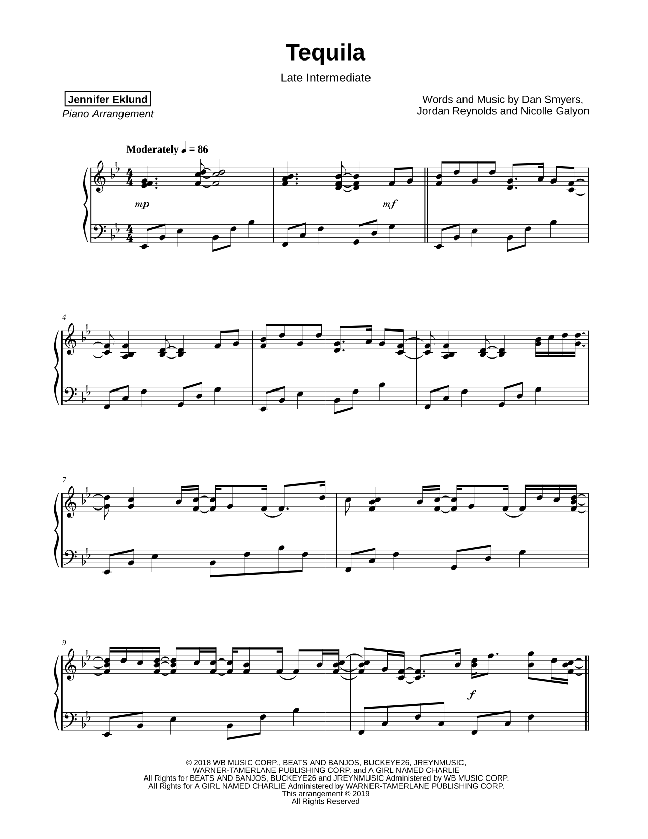 Tequila [late intermediate] Sheet Music — Piano Solo
