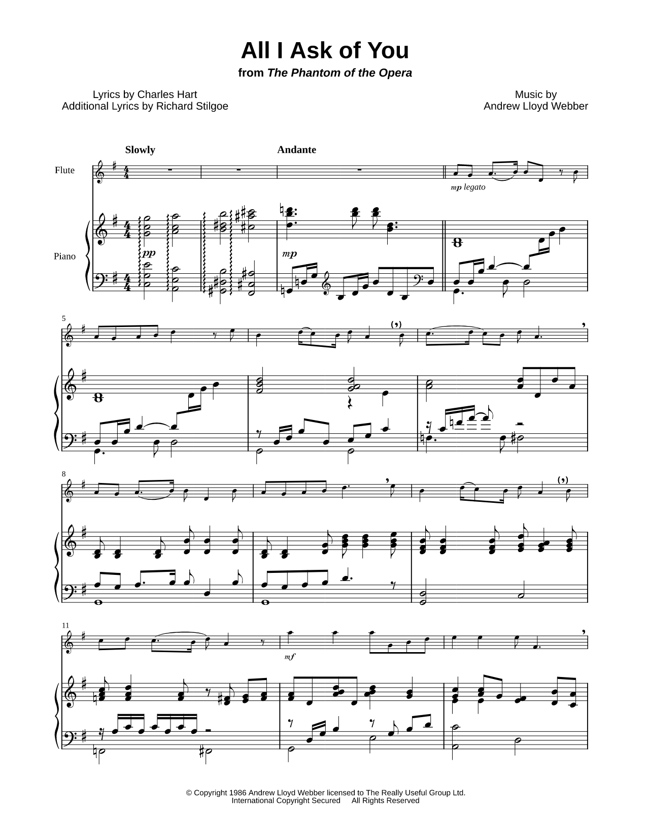 All I Ask of You - Flute & Piano
