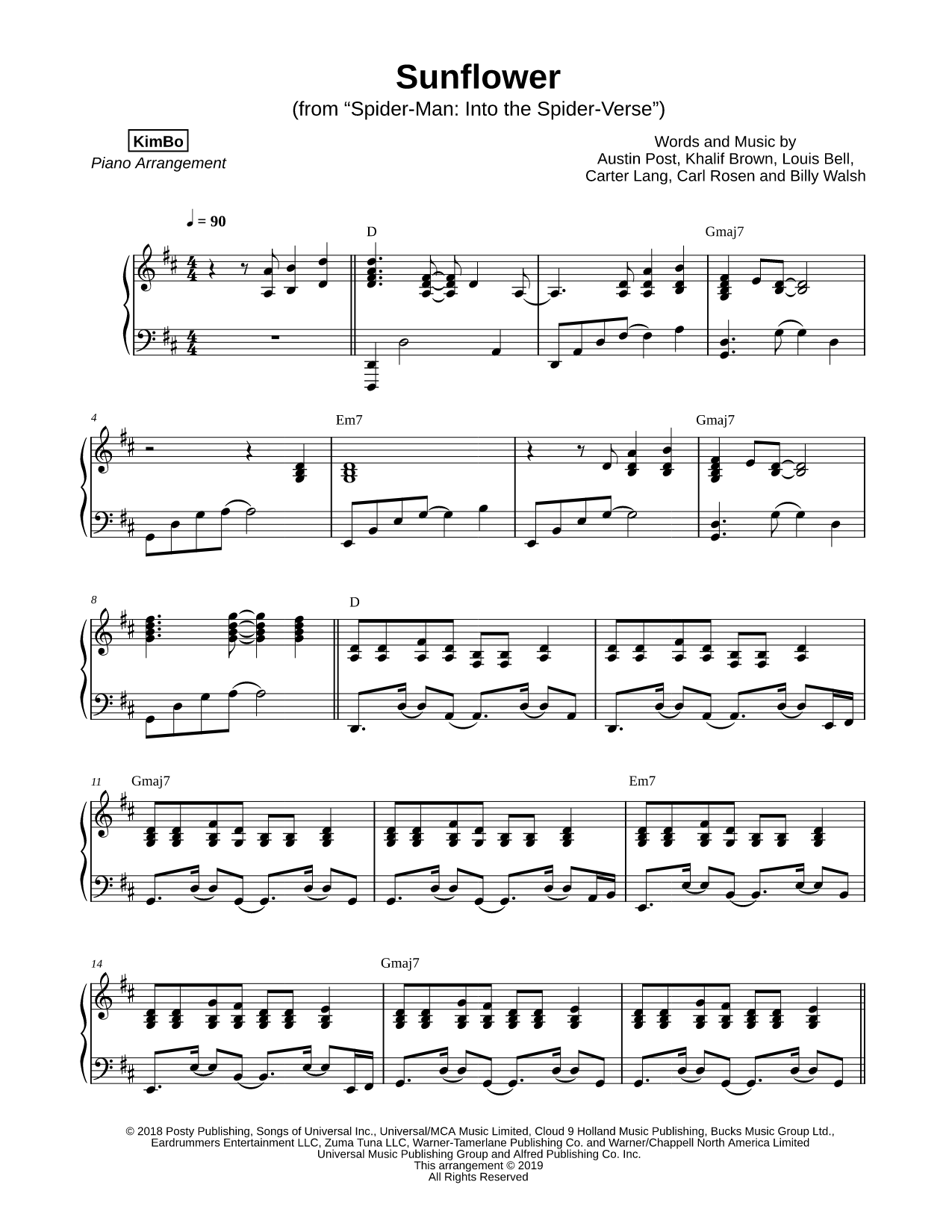 Sunflower Sheet Music — Piano Solo
