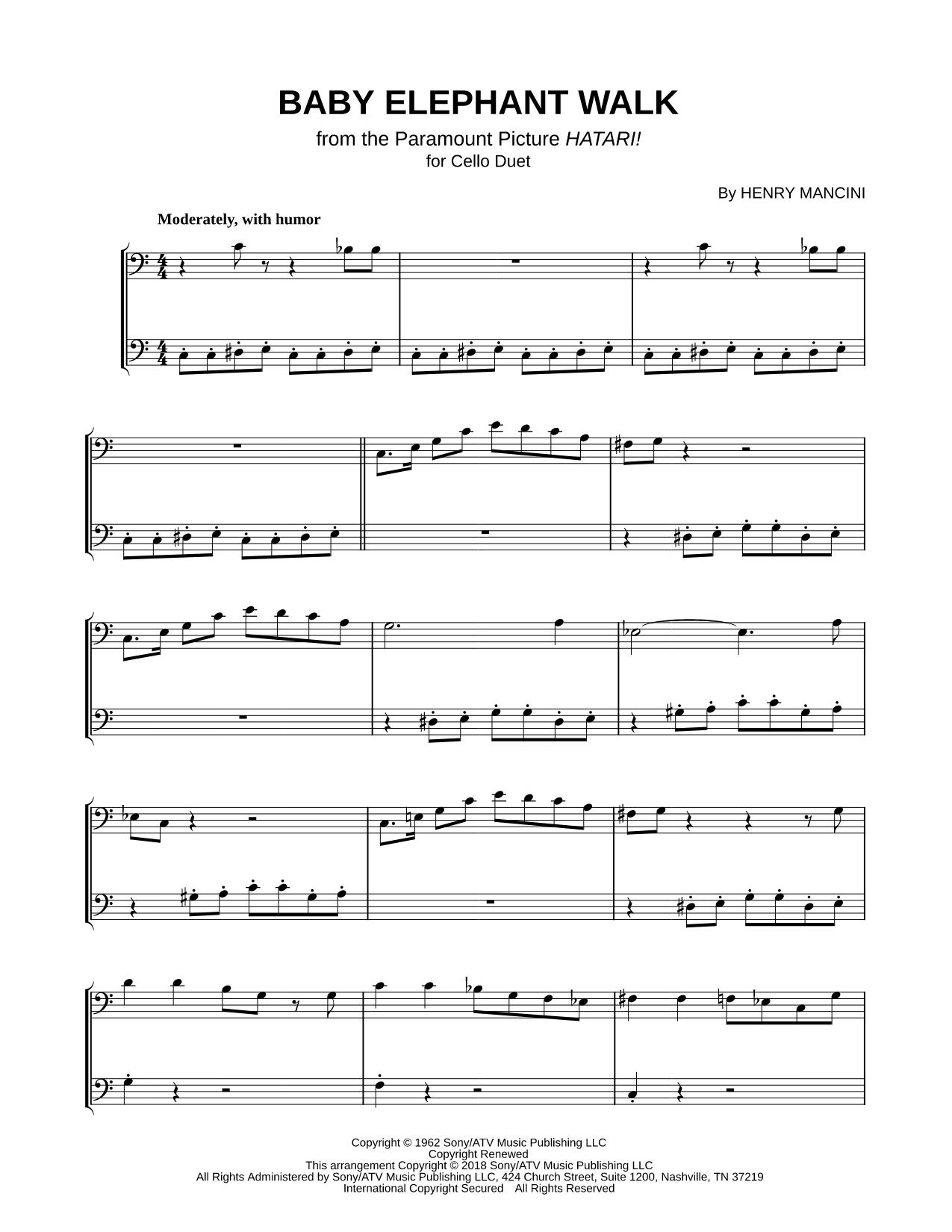 Baby Elephant Walk - Cello Duet