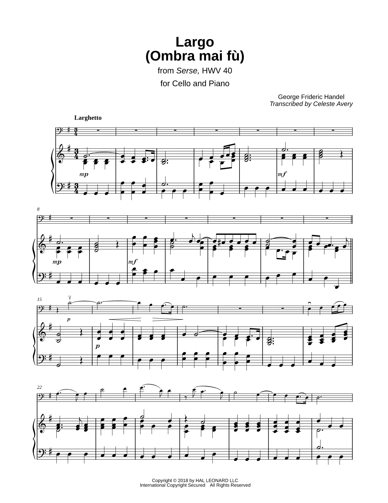 Largo from Xerxes, HWV 40 - Cello & Piano